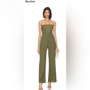 Revolve Chic Strapless Olive Jumpsuit
